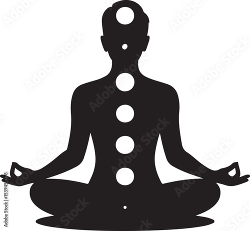 Silhouette of Person Meditating with Chakras Vector Illustration Representing Energy Healing and Mindfulness