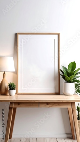 Blank frame mockup with home office desk.