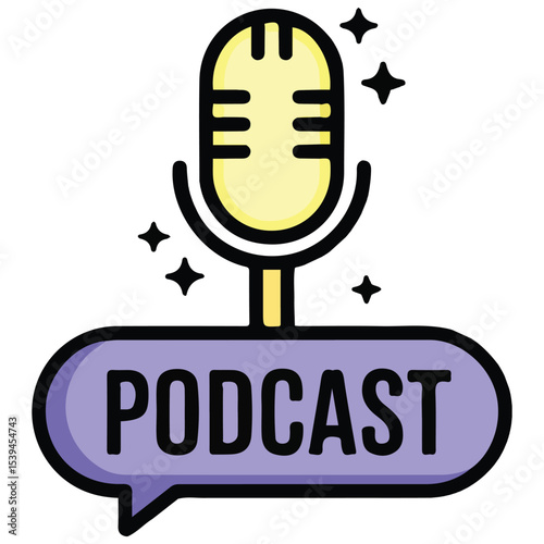 podcast microphone with speech bubble isolated vector illustration on white background