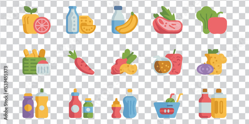 Black and white grocery icon set food and drink illustration collection.