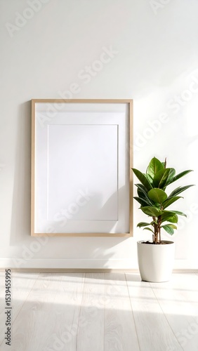 Blank frame with plant, and white room.