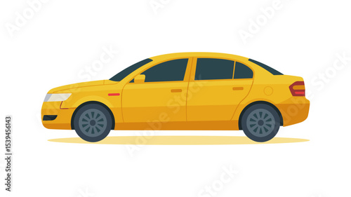 Flat Illustration of a Yellow Sedan Car