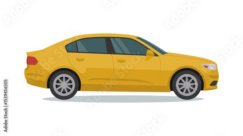Flat Illustration of a Yellow Sedan Car