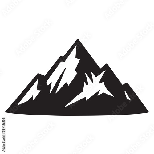 A mountain in black and white vector silhouette style, isolated on white background, bold high-contrast shape with clean edges, perfect for print and digital use.