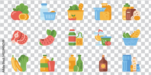 Black and white grocery icon set food and drink illustration collection.