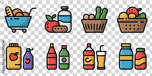 Black and white grocery icon set food and drink illustration collection.