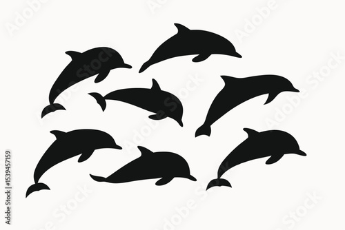 Silhouette of a Pod of Dolphins Leaping and Playing in the Ocean