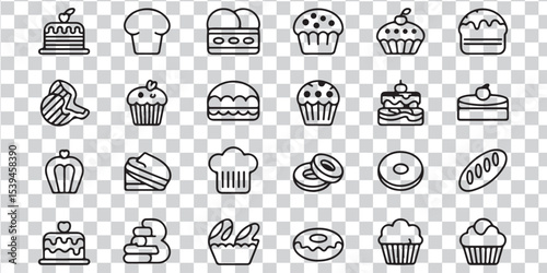 Vector Icons for Bakery and Pastry: Food, Bread, and Chef Hat Collection