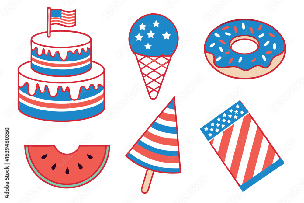 Obraz premium Patriotic american food and flag illustrations celebrating independence day holiday