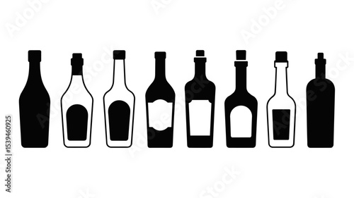 Simple Black and White Bottles with Labels On White Background.