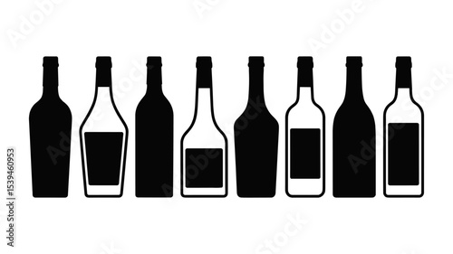 Simple Black and White Bottles with Labels On White Background.