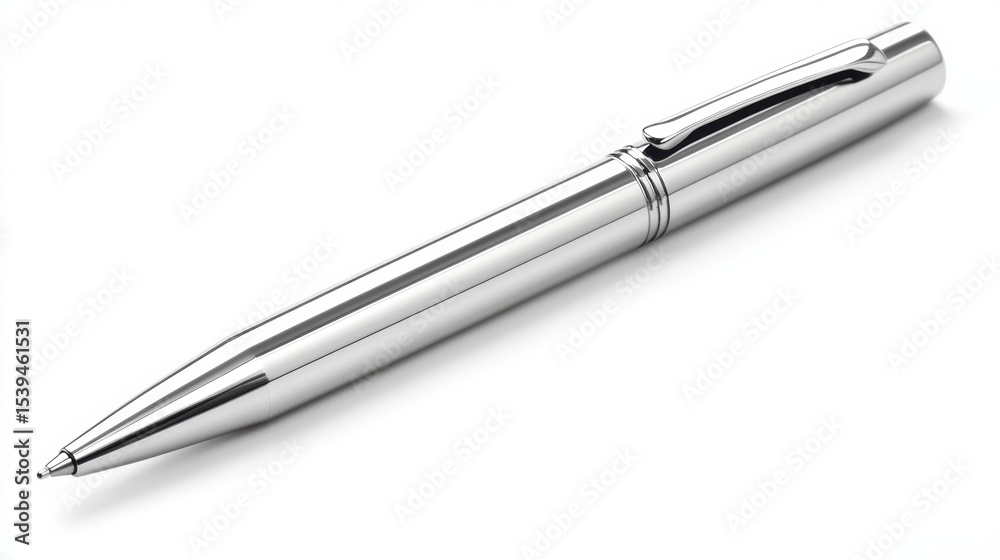 Sleek silver ballpoint pen isolated on white background. Sleek silver ballpoint pen isolated on white background.