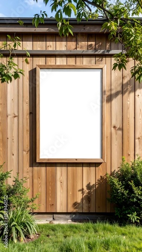 Blank sign on wood wall.