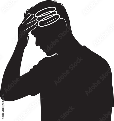 Silhouette of a Person with Headache, Experiencing Pain and Discomfort