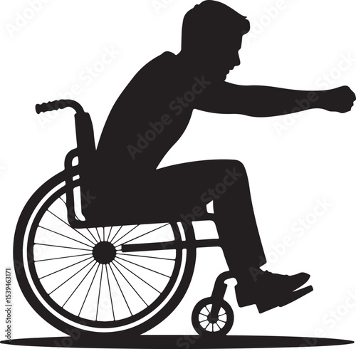 Silhouette of a Man in Wheelchair Stretching Arms for Exercise and Therapy