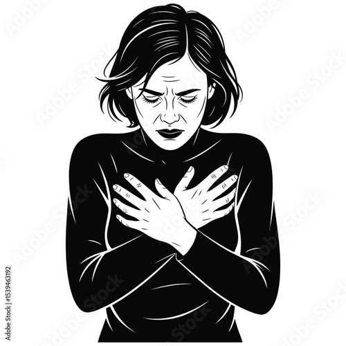 A Woman in Distress A Black and White Illustration
