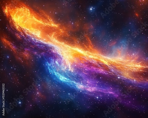 Vivid cosmic scene with bright swirling orange, blue, and purple nebula gases and scattered stars in deep space evoking wonder and vastness