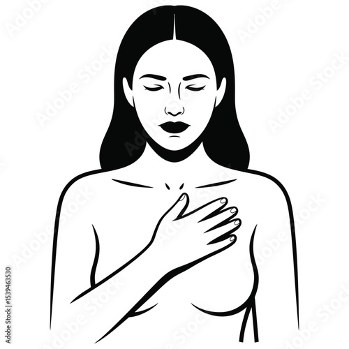 A Woman in Distress A Black and White Illustration