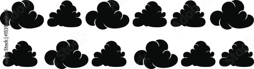 Various Smoke and Cloud Silhouettes in Abstract and Stylized Shapes, Ideal for Weather and Atmospheric Designs