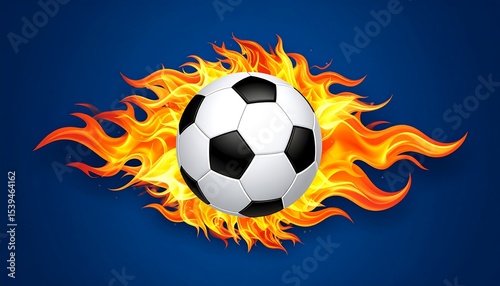 Fiery Soccer Ball on Blue.