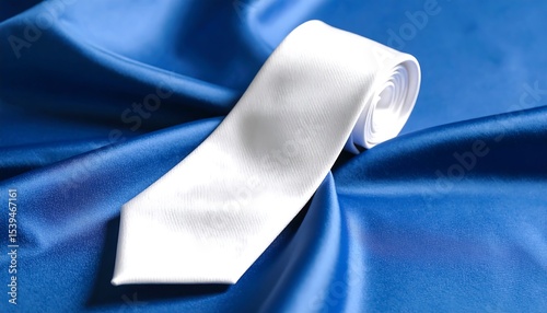 White Tie on Blue Silk Fabric.