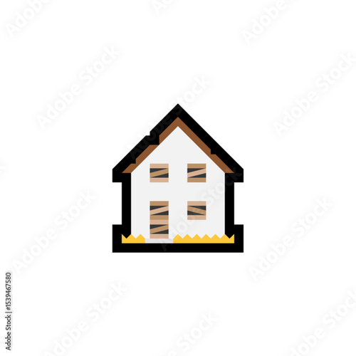 Abandoned House, Boarded Windows, Pixel Art