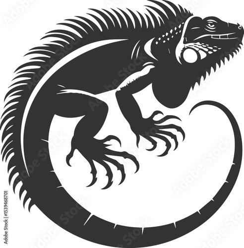 Animal vector silhouette of a iguana black illustration drawing