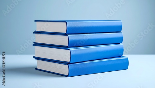 Blue Books Stacked on Table.