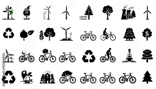 Green energy with cycling icons.