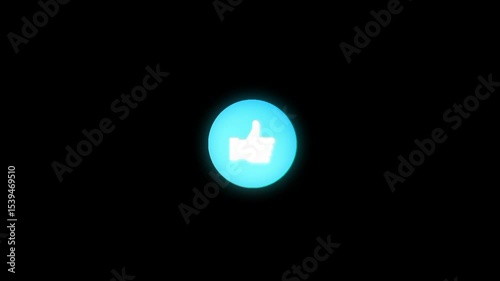 Animated like button animation on a black background. A smooth animation of a thumbs-up icon emerging with in the circle. Perfect for used in feedback,approval,like or success notification animations