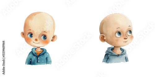 bald boy watercolor vector illustration