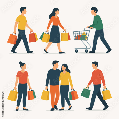 Vector Set People shopping flat vector illustration.