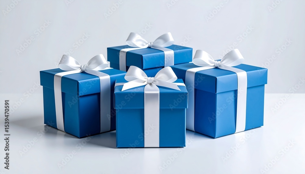 Obraz premium Blue Gift Boxes with White Ribbons.