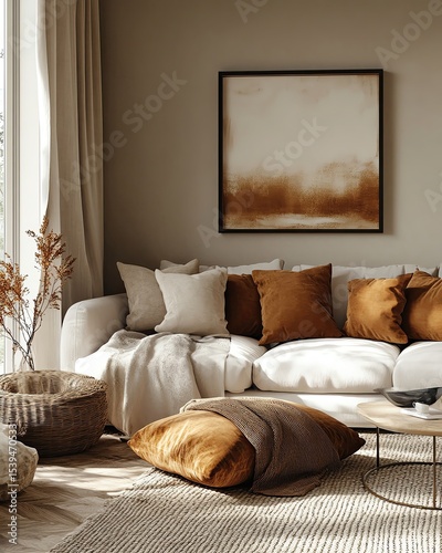 Cozy modern living room with warm colors.