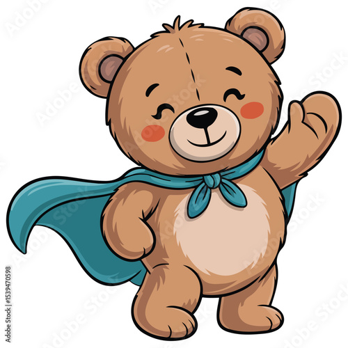 cute bear cub in superhero costume isolated vector illustration on white background