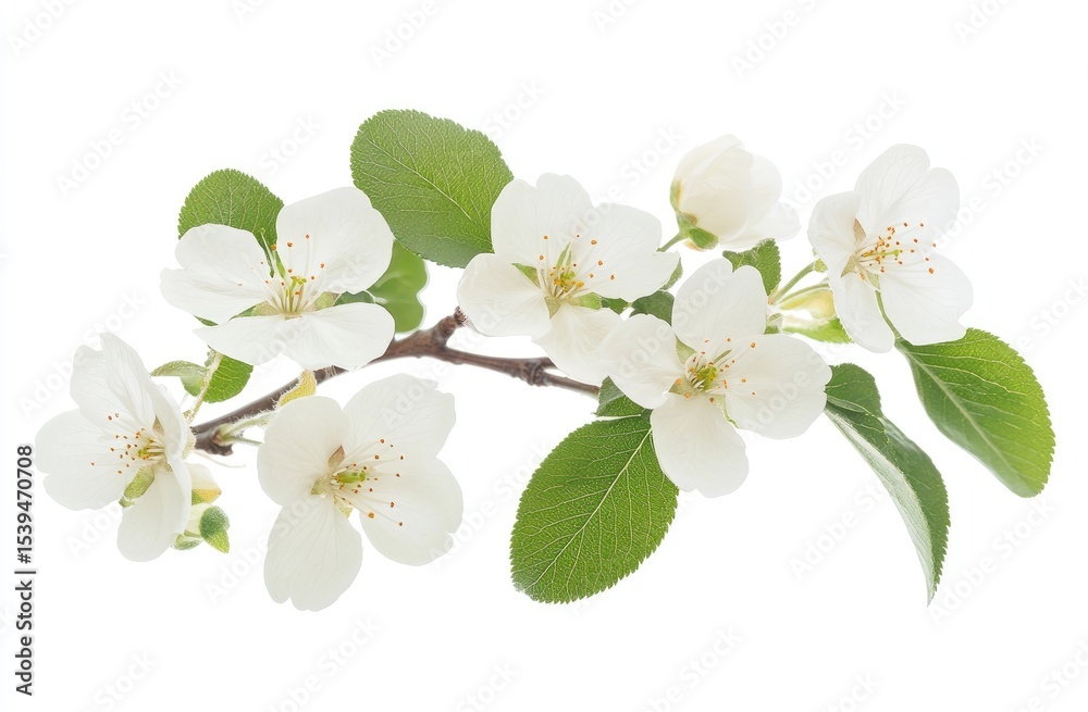 Fototapeta premium A delicate branch of blossoms with vibrant leaves