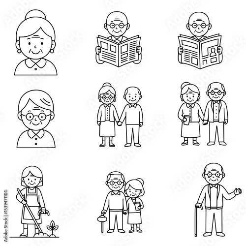 senior citizen grandparent doodle icon illustration 