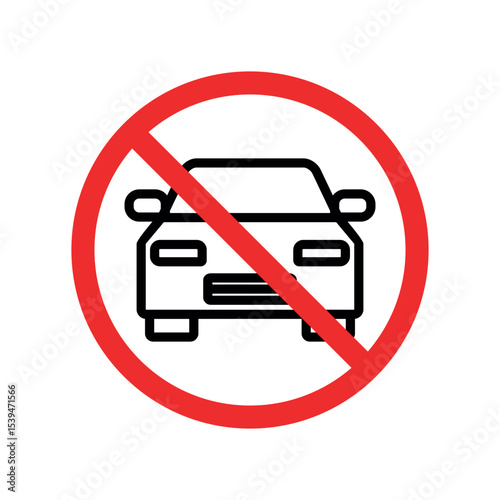 No cars sign. Car icon with crossed out red circle