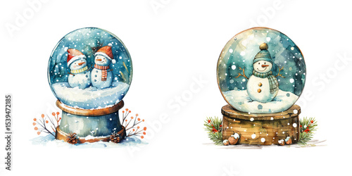 christmas snow globe watercolor vector illustration