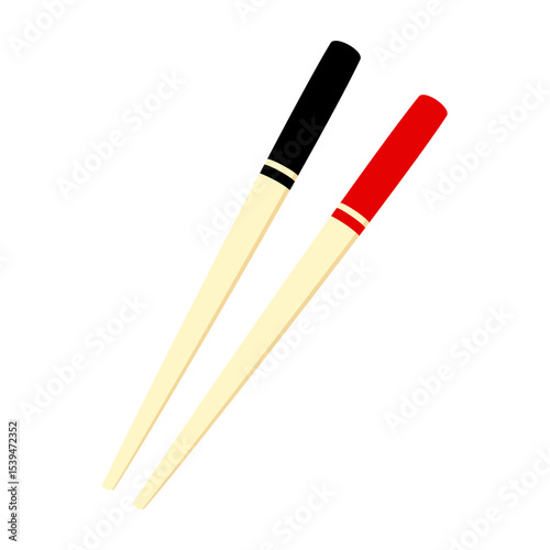 Wooden chopsticks on white background.