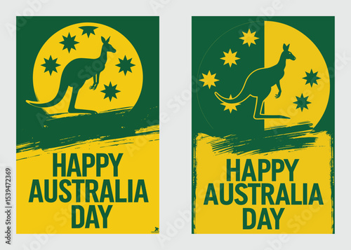 Happy Australia Day Celebration With Kangaroo And Southern Cross Illustration