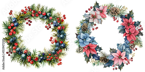 christmas wreath watercolor vector illustration