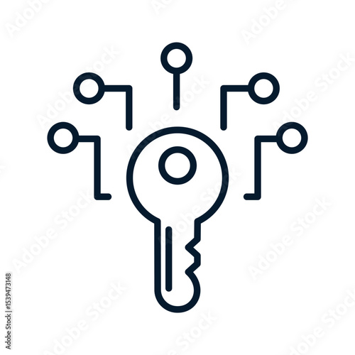 Electronic key concept. Vector linear icon isolated on white background.