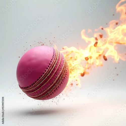 Wallpaper Mural Flaming Pink Cricket Ball in High-Speed Motion, Showcasing Power and Intensity of the Game, Set Against a Clean White Background for Sport Graphics Torontodigital.ca