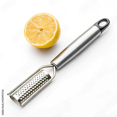 Hand held citrus zester with curved handle on white background photo