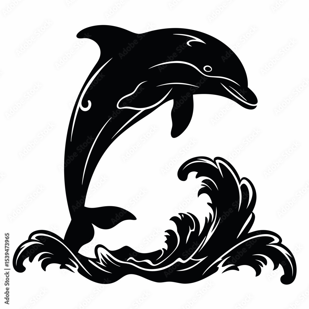 Obraz premium Dolphin silhouette jumping from waves in playful pose