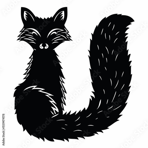 Fox silhouette with bushy tail wrapped around itself