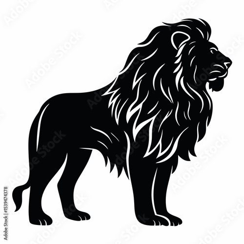 Majestic lion silhouette with flowing mane in side profile
