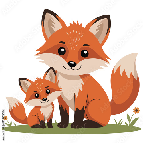 flat vector illustration of fox and baby isolated on white background