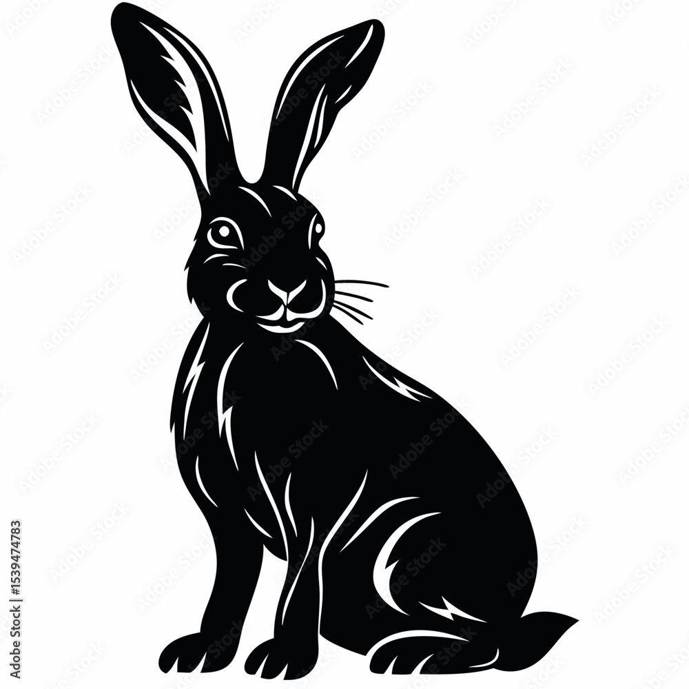 Fototapeta premium Rabbit silhouette in sitting pose with big ears upright